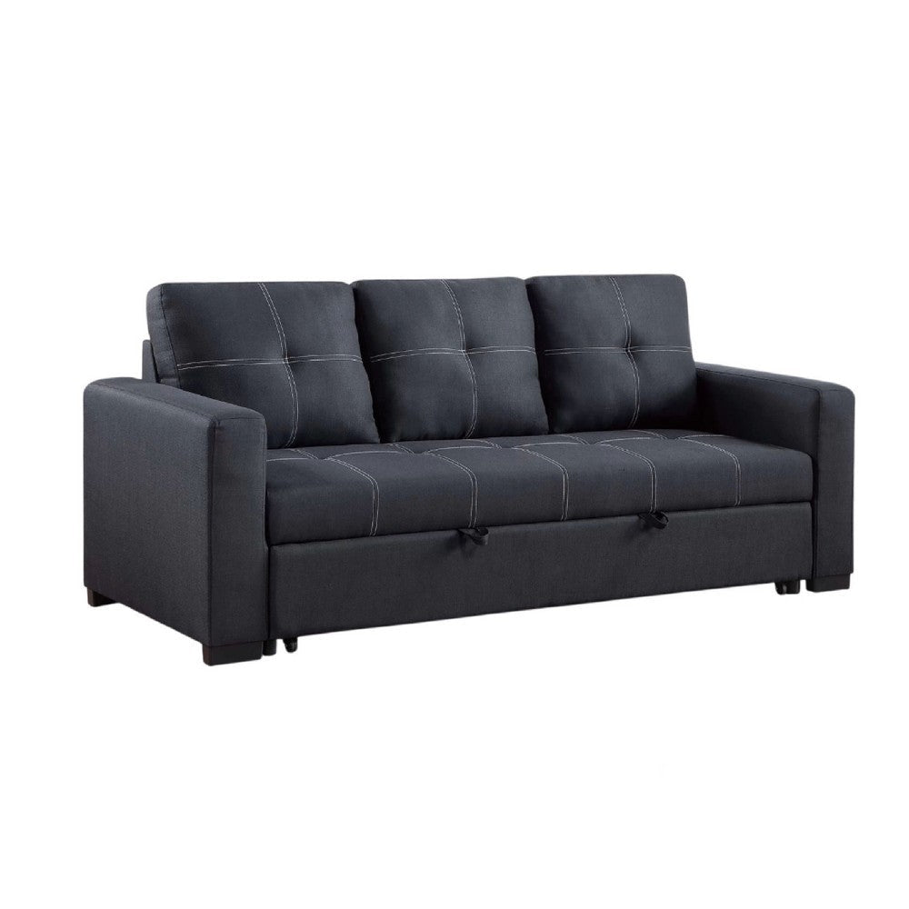 Angela Convertible Sofa w Pull-Out Bed | Black Cross Stitch Polyfiber
