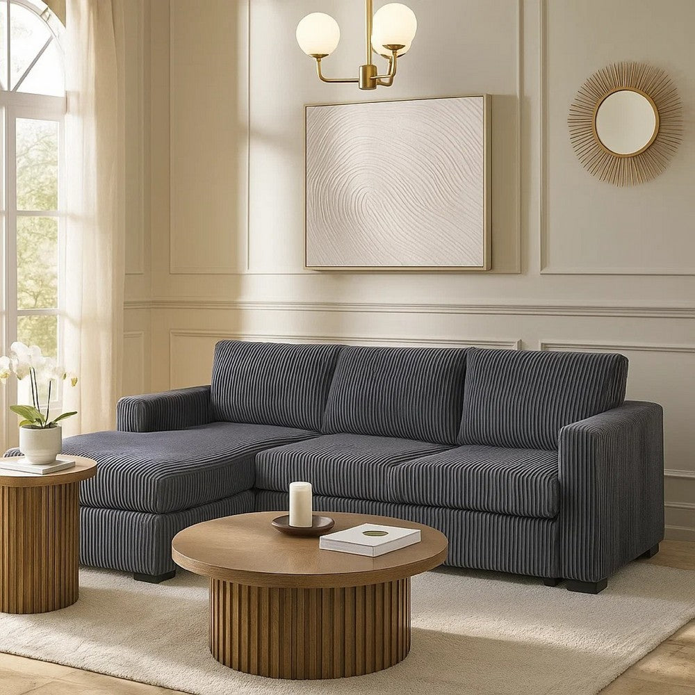 Leah All-In-One Chaise Sectional Sofa | Wide Track Arms | Gray Corduroy
