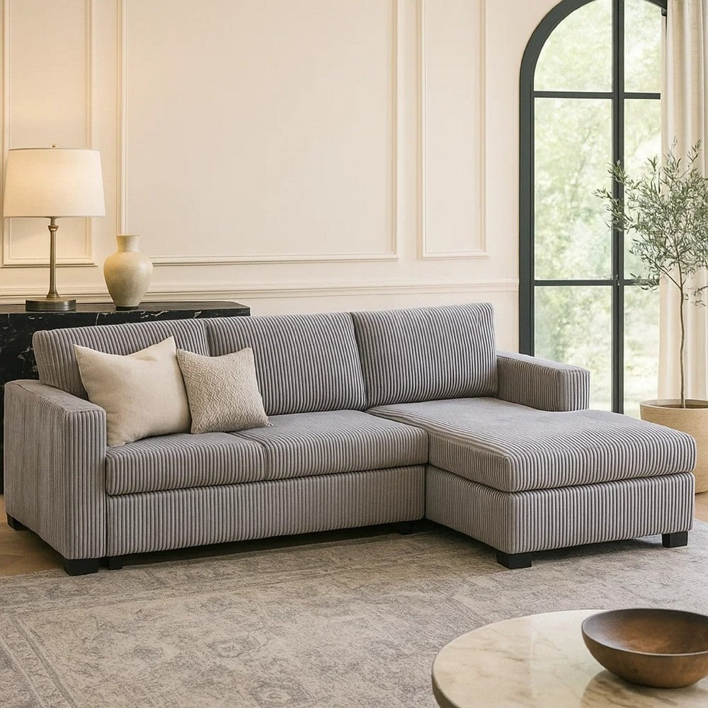Leah All-In-One Chaise Sectional Sofa | Track Arms | Light Gray Corduroy
