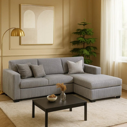 Leah All-In-One Chaise Sectional Sofa | Track Arms | Light Gray Corduroy
