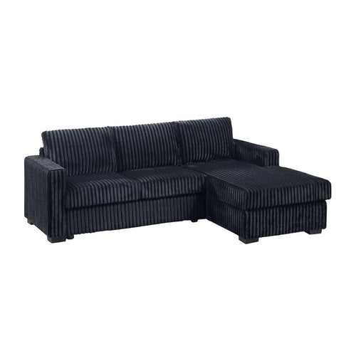 Leah All-In-One Chaise Sectional Sofa | Wide Track Arms | Black Corduroy