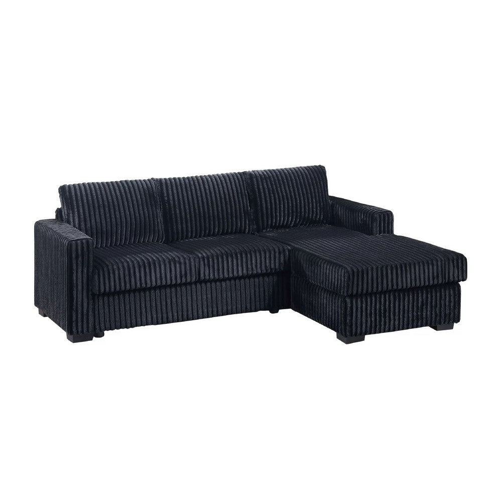 Leah All-In-One Chaise Sectional Sofa | Wide Track Arms | Black Corduroy