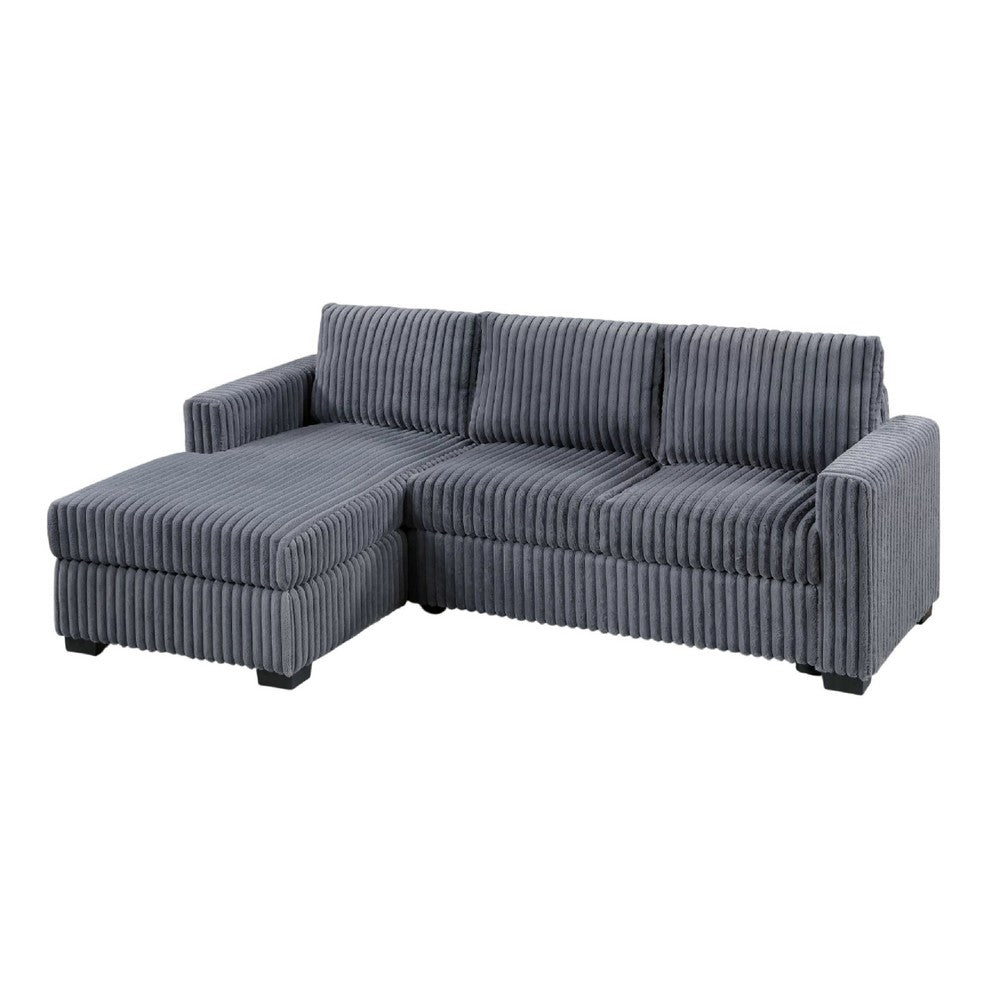 Leah All-In-One Chaise Sectional Sofa | Wide Track Arms | Gray Corduroy