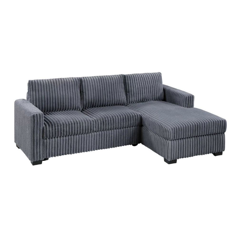 Leah All-In-One Chaise Sectional Sofa | Wide Track Arms | Gray Corduroy