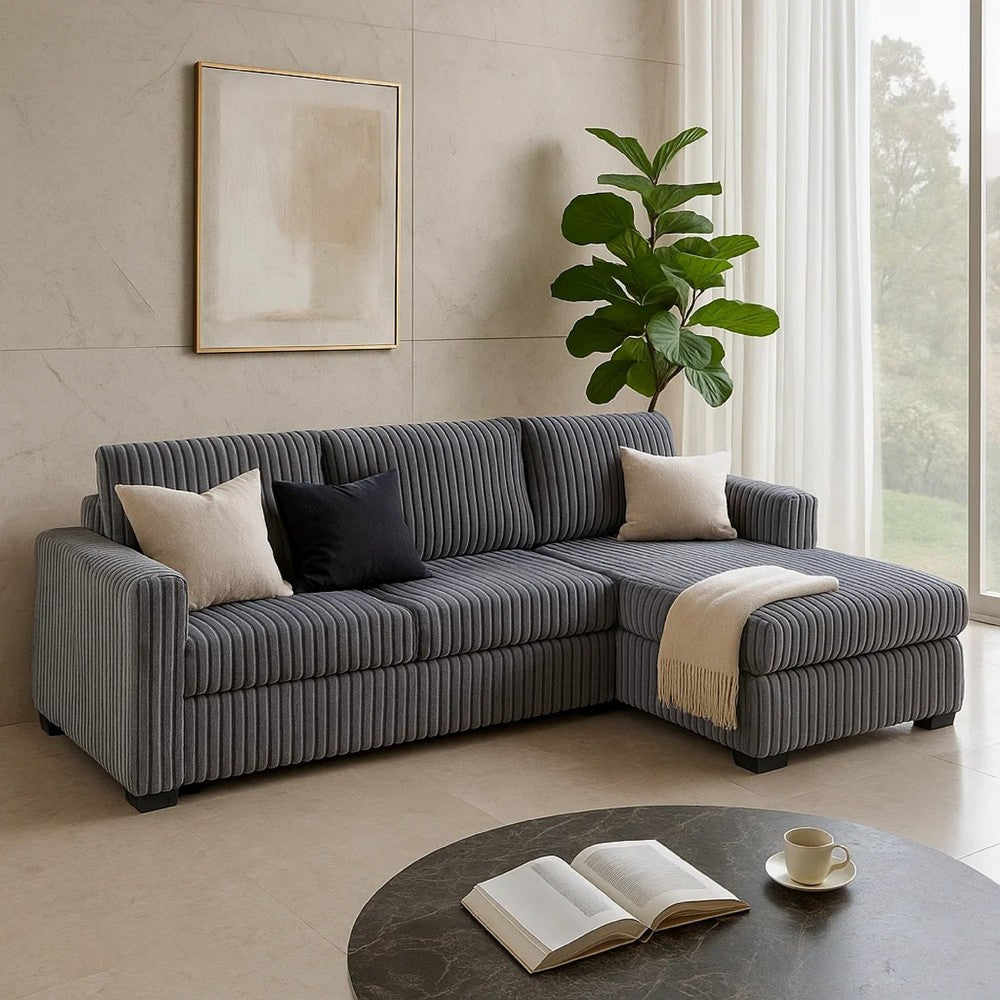 Leah All-In-One Chaise Sectional Sofa | Wide Track Arms | Gray Corduroy