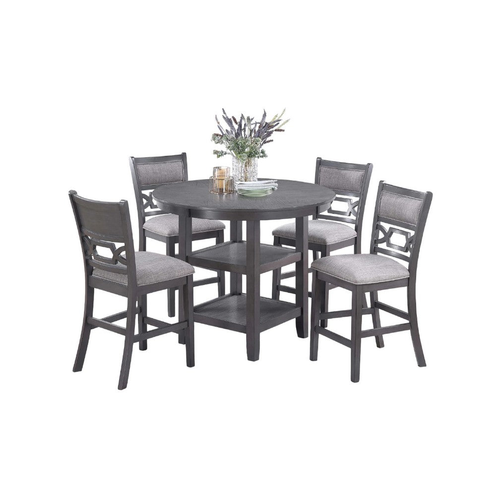Sienna 5pc Counter-Height Table Set | 4 Chairs | 2 Shelves | Gray Wood