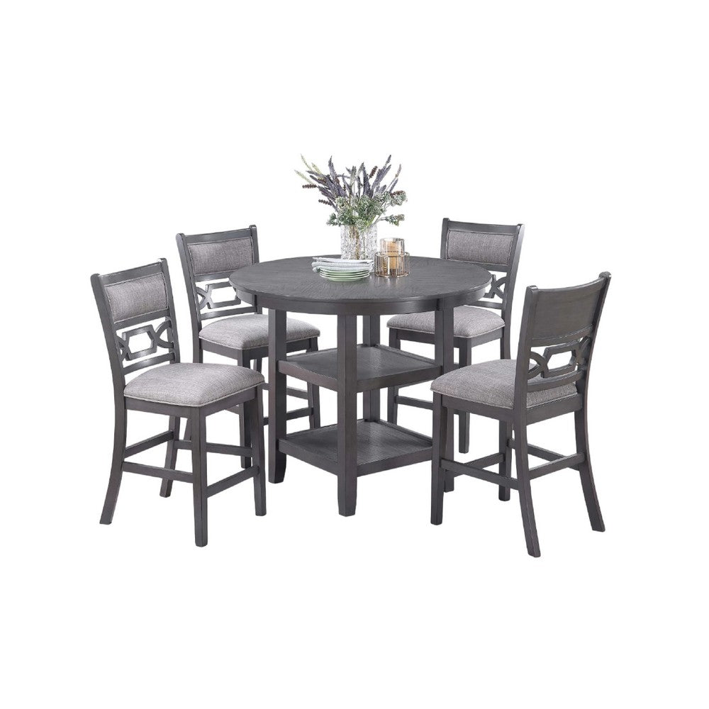 Sienna 5pc Counter-Height Table Set | 4 Chairs | 2 Shelves | Gray Wood
