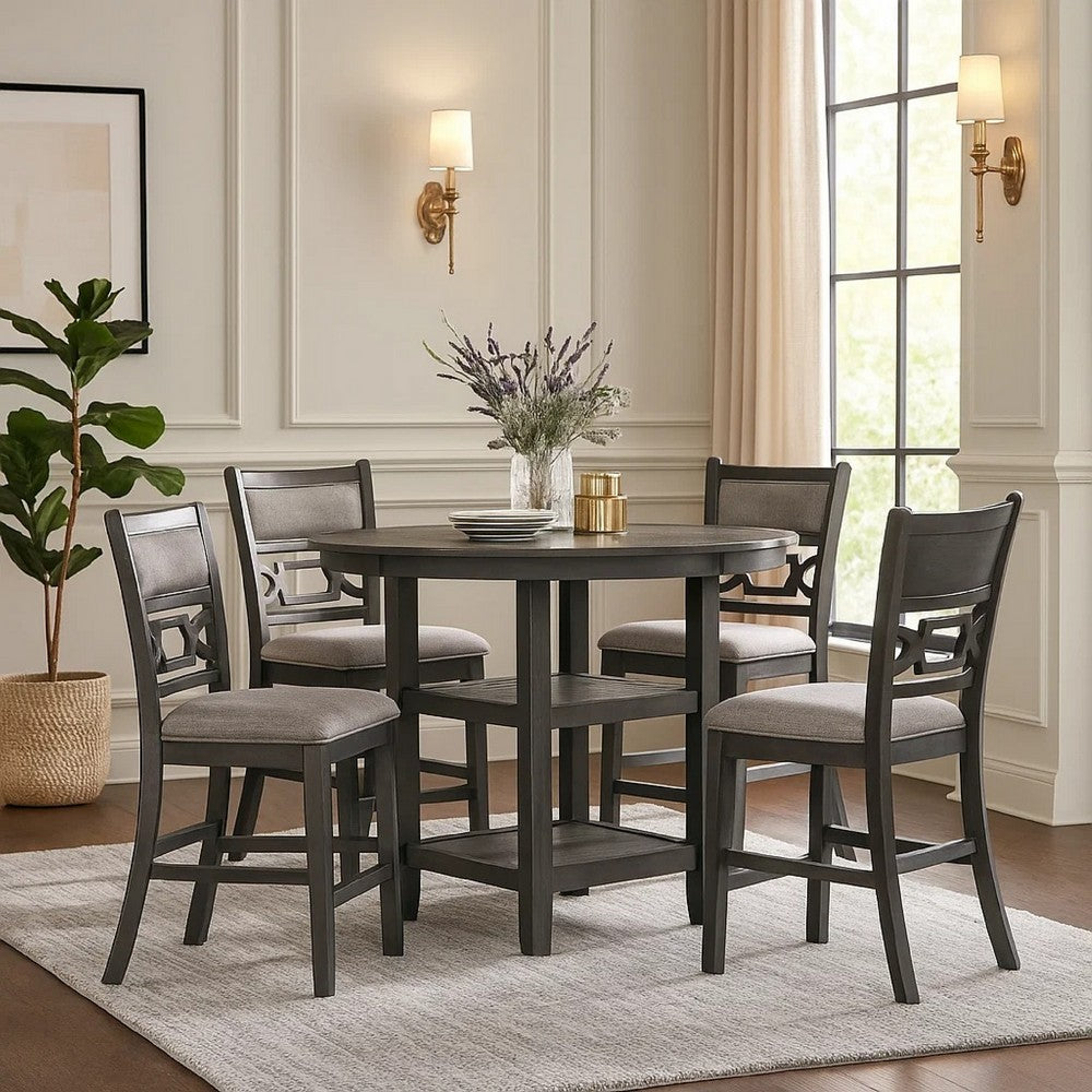 Sienna 5pc Counter-Height Table Set | 4 Chairs | 2 Shelves | Gray Wood
