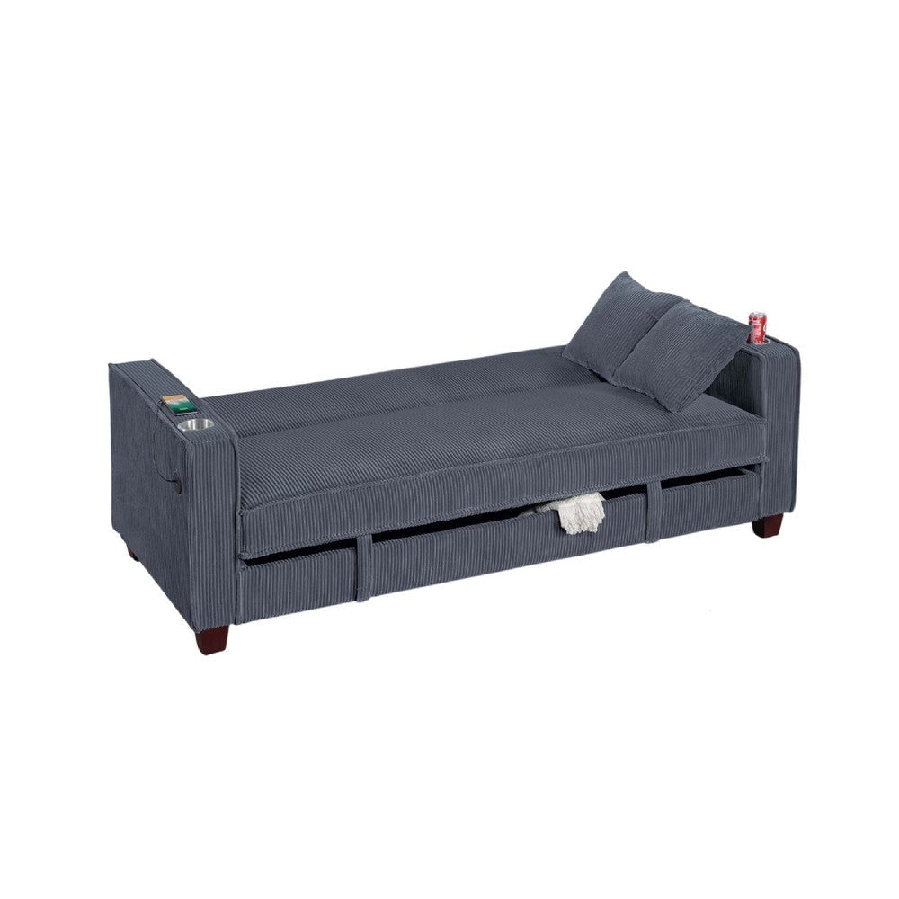 Lucy Sofa Bed w USB Ports | 2 Pillows | Gray Corduroy | Cupholders BM341096