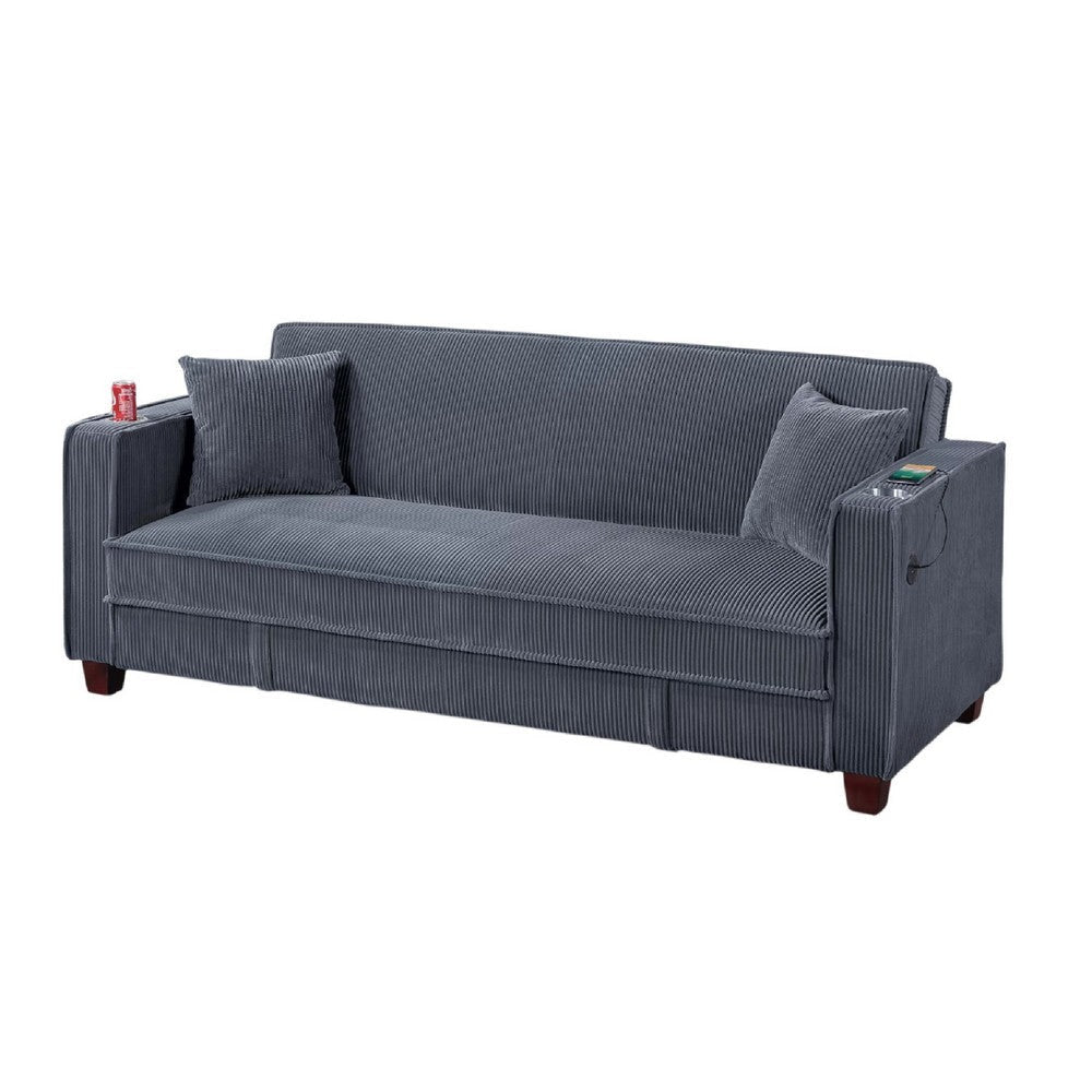Lucy Sofa Bed w USB Ports | 2 Pillows | Gray Corduroy | Cupholders BM341096