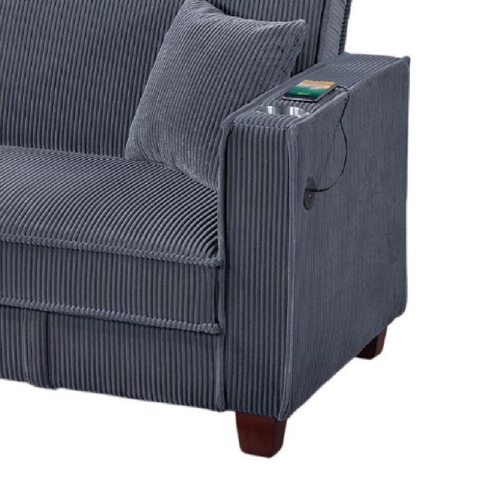 Lucy Sofa Bed w USB Ports | 2 Pillows | Gray Corduroy | Cupholders BM341096