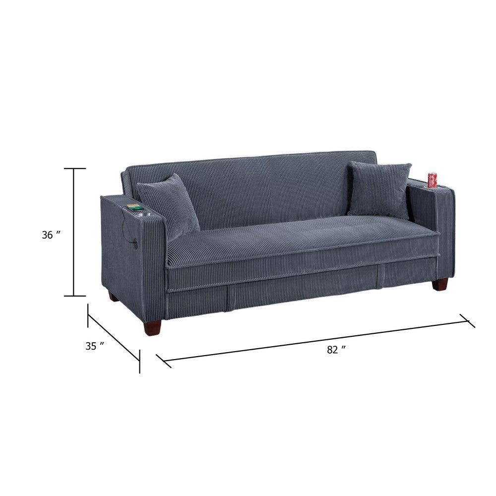 Lucy Sofa Bed w USB Ports | 2 Pillows | Gray Corduroy | Cupholders BM341096