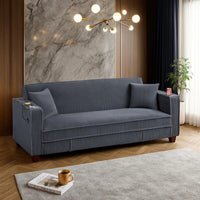 Lucy Sofa Bed w USB Ports | 2 Pillows | Gray Corduroy | Cupholders