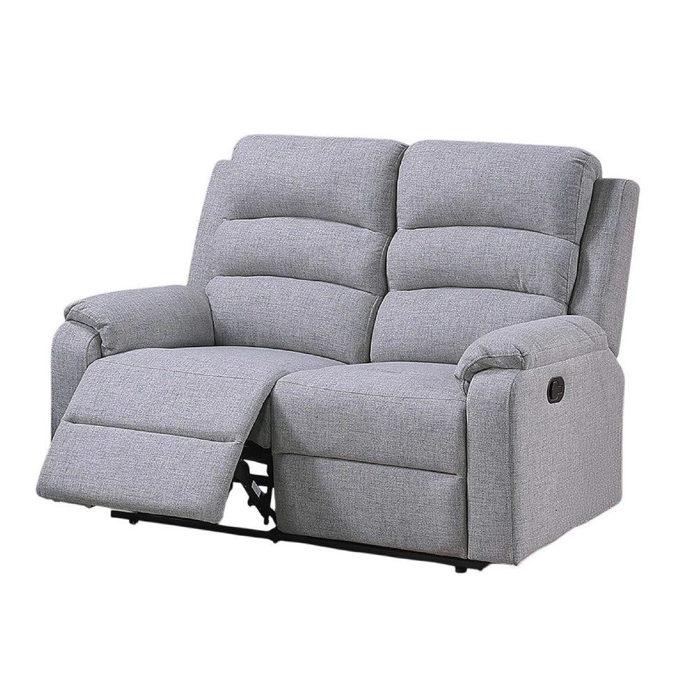 Sonia Manual Reclining Loveseat | Bone White Channel-Tufted Burlap | 53’’ BM341098