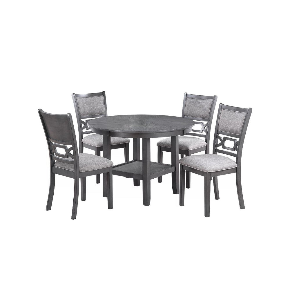 Sienna 5pc Dining Table & 4 Chair Set | Cut-Out Backrest | Gray Wood