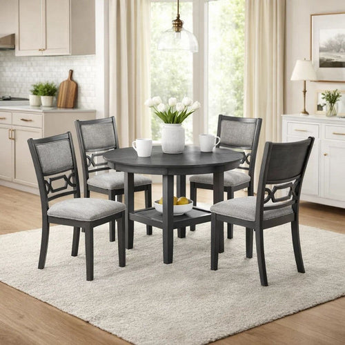 Sienna 5pc Dining Table & 4 Chair Set | Cut-Out Backrest | Gray Wood