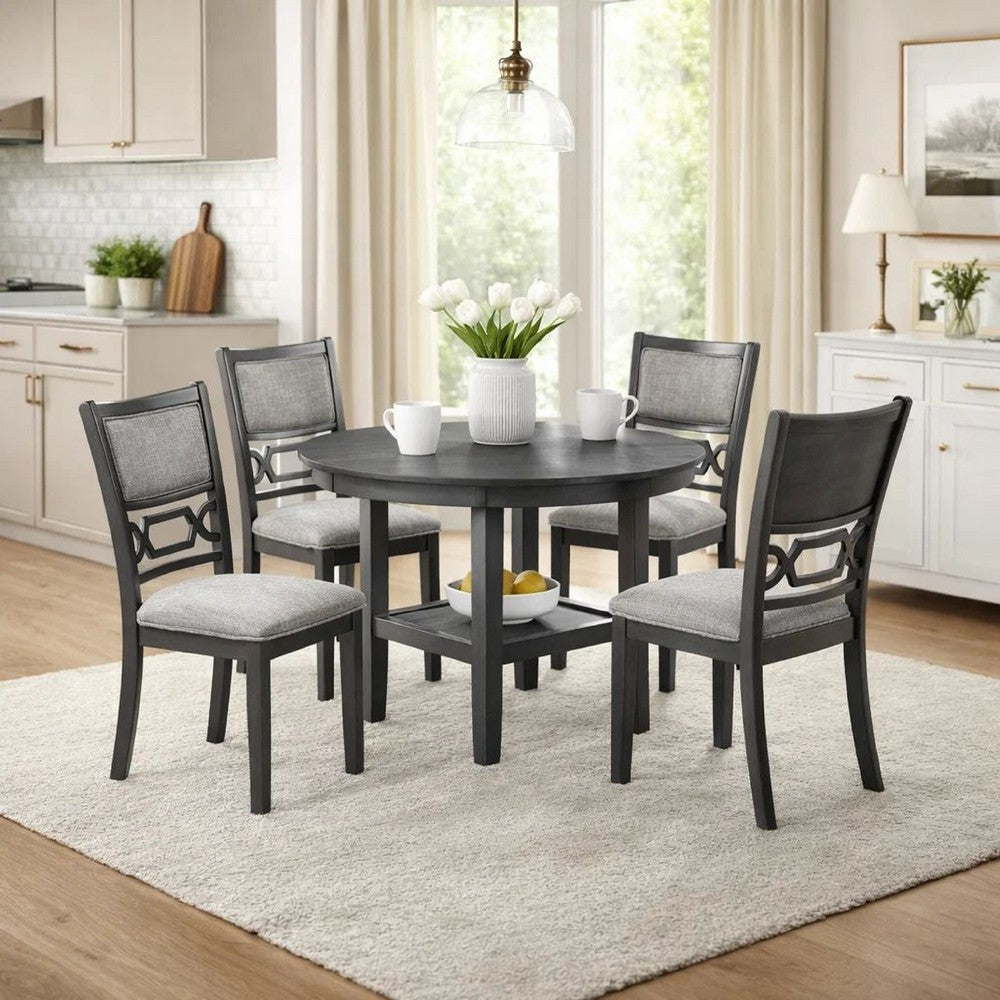 Sienna 5pc Dining Table & 4 Chair Set | Cut-Out Backrest | Gray Wood