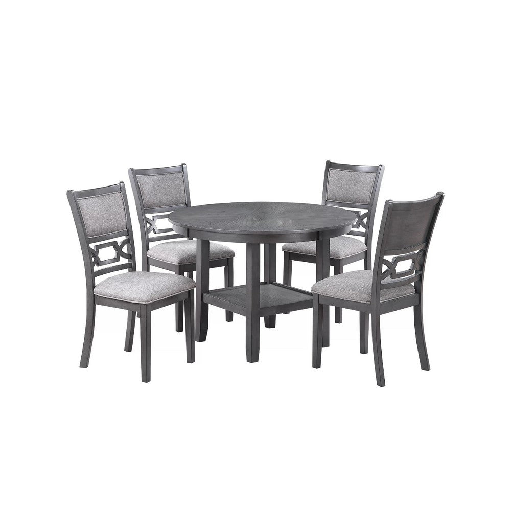 Sienna 5pc Dining Table & 4 Chair Set | Cut-Out Backrest | Gray Wood
