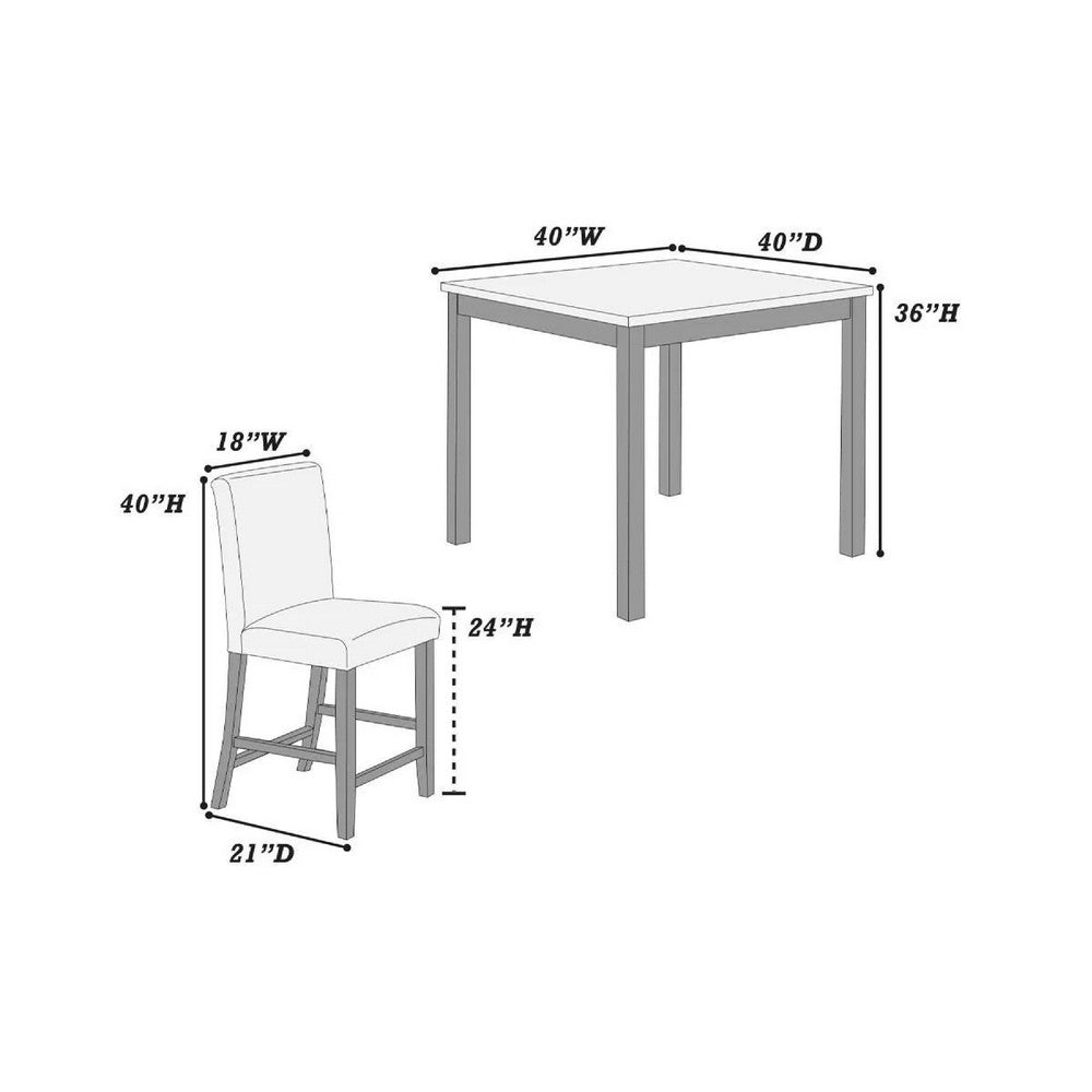 Wesley 5pc Dining Table Set | Black Faux-Leather | Faux Marble | Cherry Brown