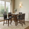 Wesley 5pc Dining Table Set | Black Faux-Leather | Faux Marble | Cherry Brown