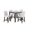 Wesley 5pc Counter Height Dining Table Set | White Faux-Leather | Faux Marble | Dark Brown