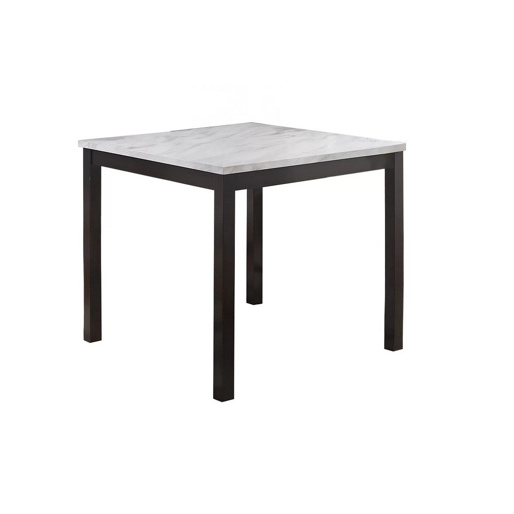 Wesley 5pc Counter Height Dining Table Set | White Faux-Leather | Faux Marble | Dark Brown