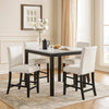 Wesley 5pc Counter Height Dining Table Set | White Faux-Leather | Faux Marble | Dark Brown