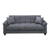 Tahira Convertible Sofa w Tapered Legs | Gray Box-Tufted Microfiber