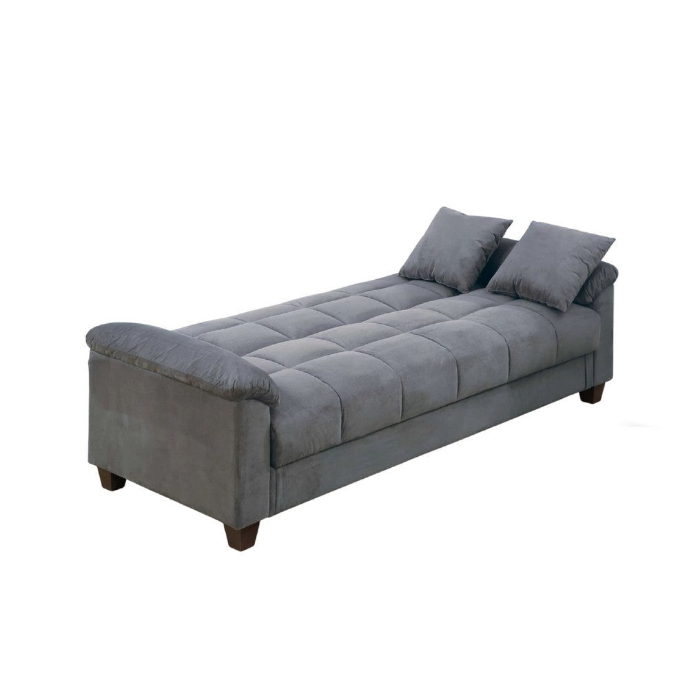 Tahira Convertible Sofa w Tapered Legs | Gray Box-Tufted Microfiber BM341102