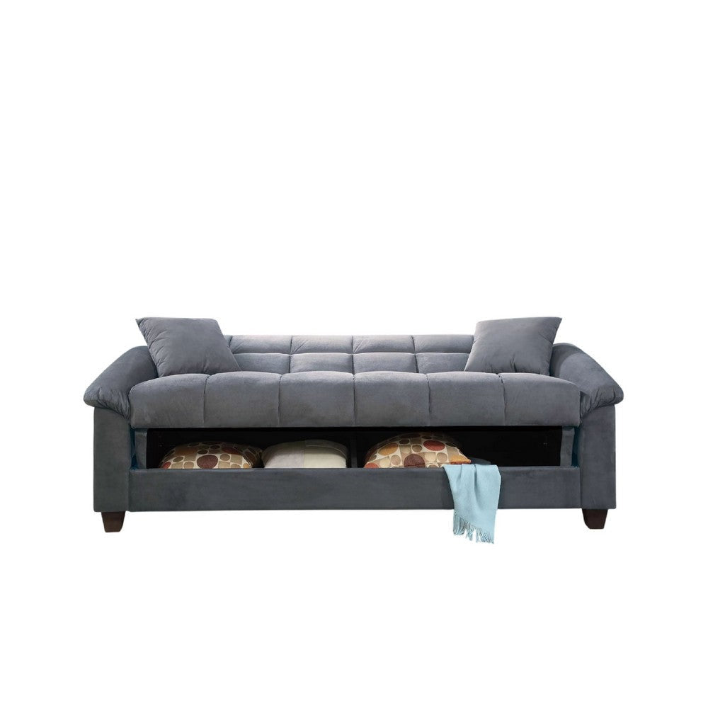 Tahira Convertible Sofa w Tapered Legs | Gray Box-Tufted Microfiber BM341102