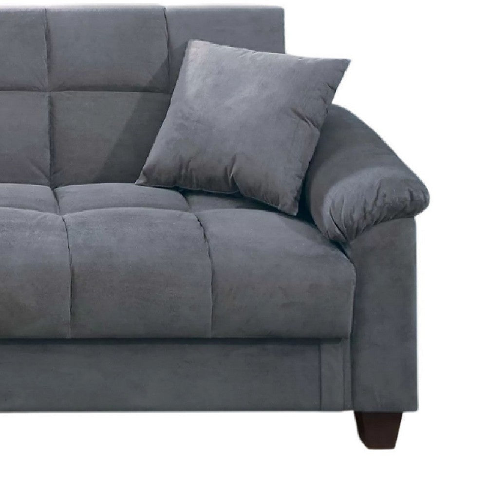 Tahira Convertible Sofa w Tapered Legs | Gray Box-Tufted Microfiber BM341102