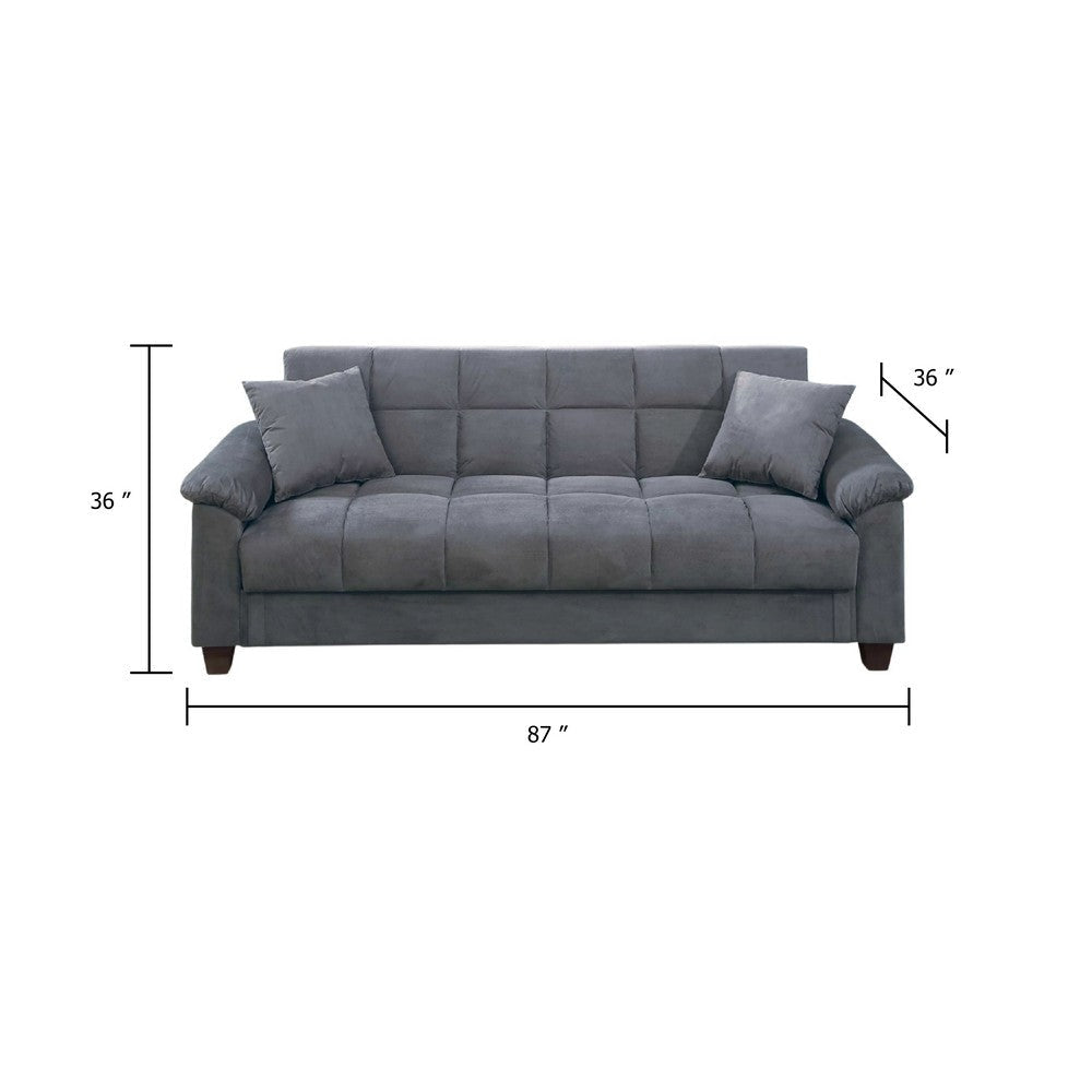 Tahira Convertible Sofa w Tapered Legs | Gray Box-Tufted Microfiber BM341102