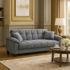 Tahira Convertible Sofa w Tapered Legs | Gray Box-Tufted Microfiber