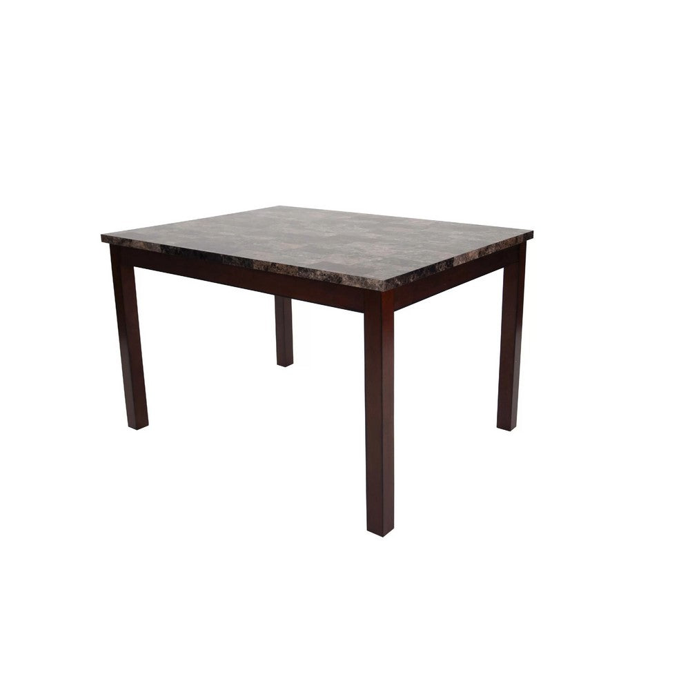 Wesley 5pc Dining Table Set | Black Faux-Leather | Faux Marble | Cherry Brown