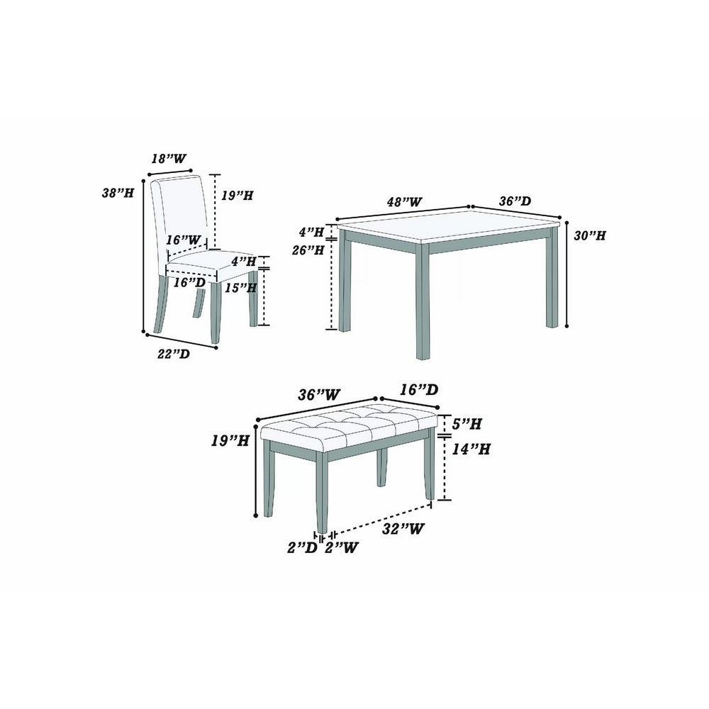 Wesley 5pc Dining Table Set | Black Faux-Leather | Faux Marble | Cherry Brown