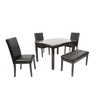 Wesley 5pc Dining Table Set | Black Faux-Leather | Faux Marble | Cherry Brown