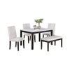 Wesley 5pc Dining Table Set | White Faux-Leather | Faux Marble | Cherry Brown