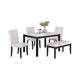 Wesley 5pc Dining Table Set | White Faux-Leather | Faux Marble | Cherry Brown