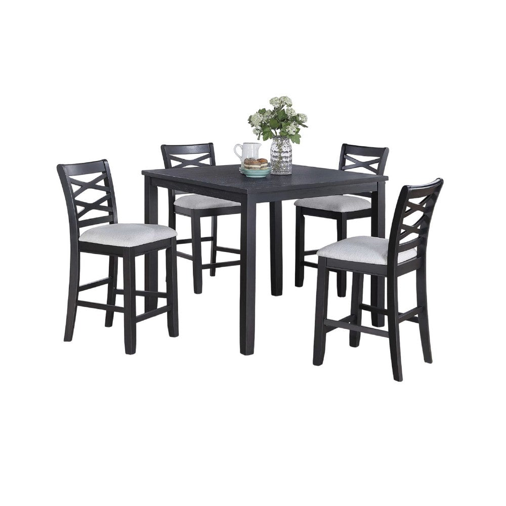 Derry 5pc Counter-Height Dining Table & 4 Chairs Set | Gray Rubberwood