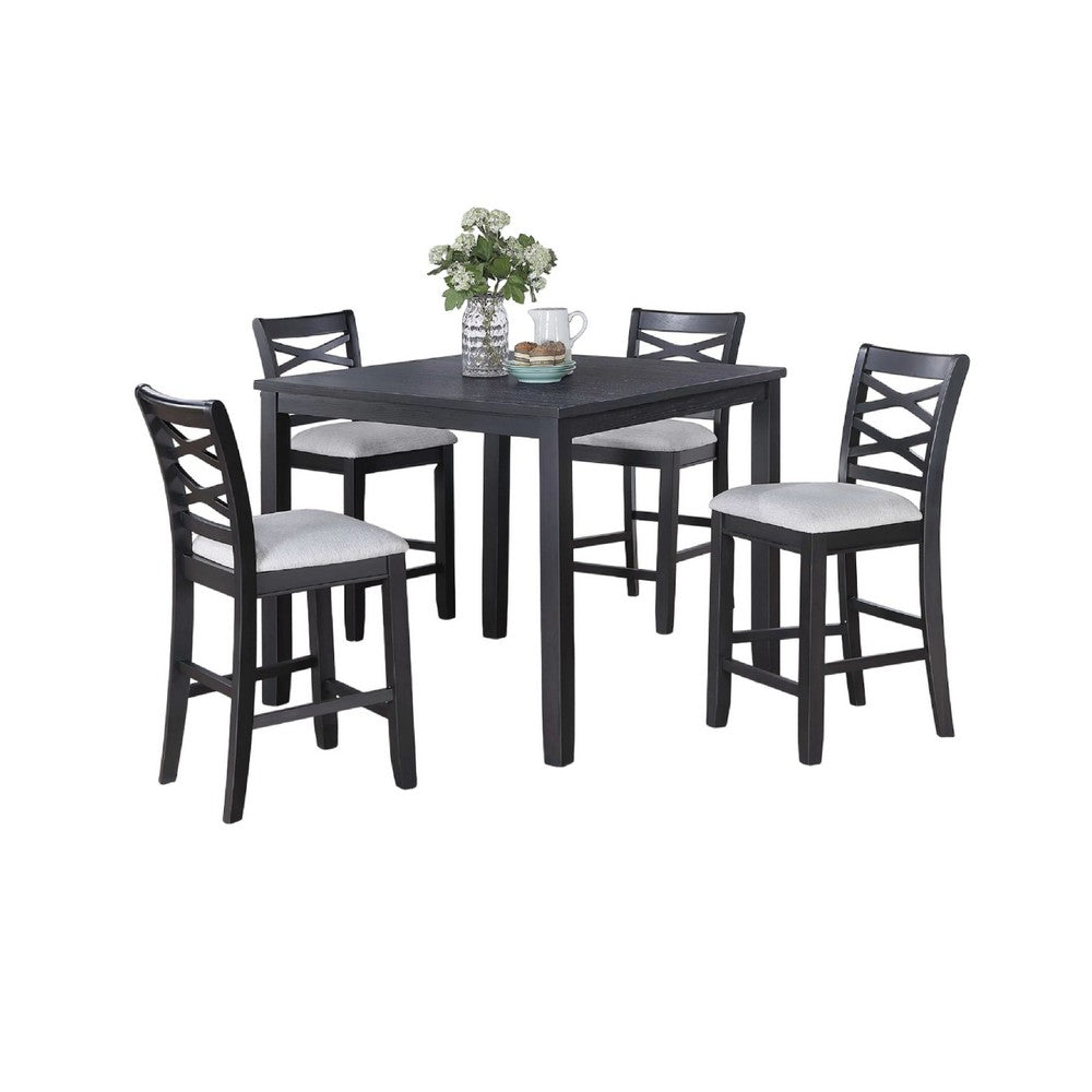 Derry 5pc Counter-Height Dining Table & 4 Chairs Set | Gray Rubberwood