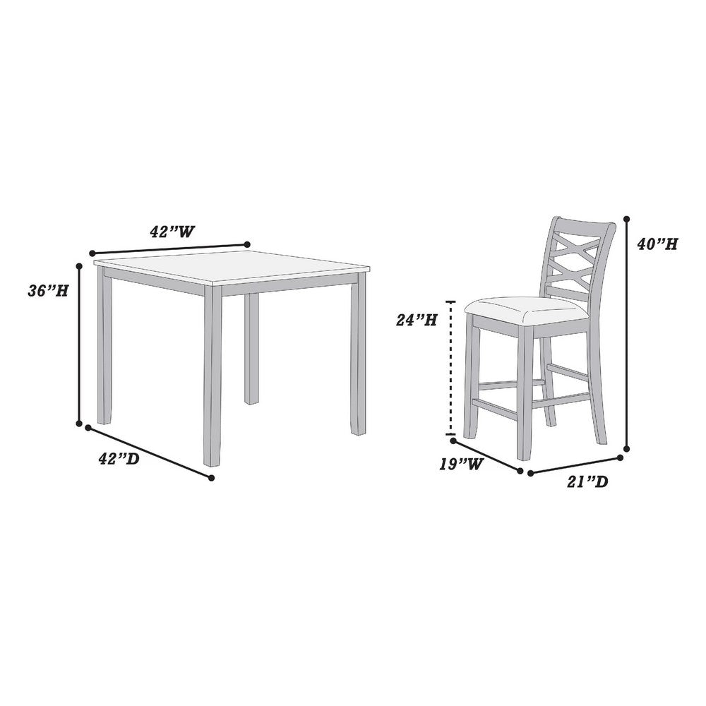 Derry 5pc Counter-Height Dining Table & 4 Chairs Set | Gray Rubberwood