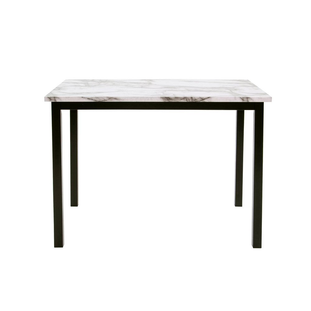 Wesley 5pc Dining Table Set | White Faux-Leather | Faux Marble | Brown Wood