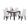 Wesley 5pc Dining Table Set | White Faux-Leather | Faux Marble | Brown Wood