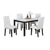 Wesley 5pc Dining Table Set | White Faux-Leather | Faux Marble | Brown Wood