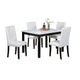 Wesley 5pc Dining Table Set | White Faux-Leather | Faux Marble | Brown Wood