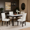 Wesley 5pc Dining Table Set | White Faux-Leather | Faux Marble | Brown Wood
