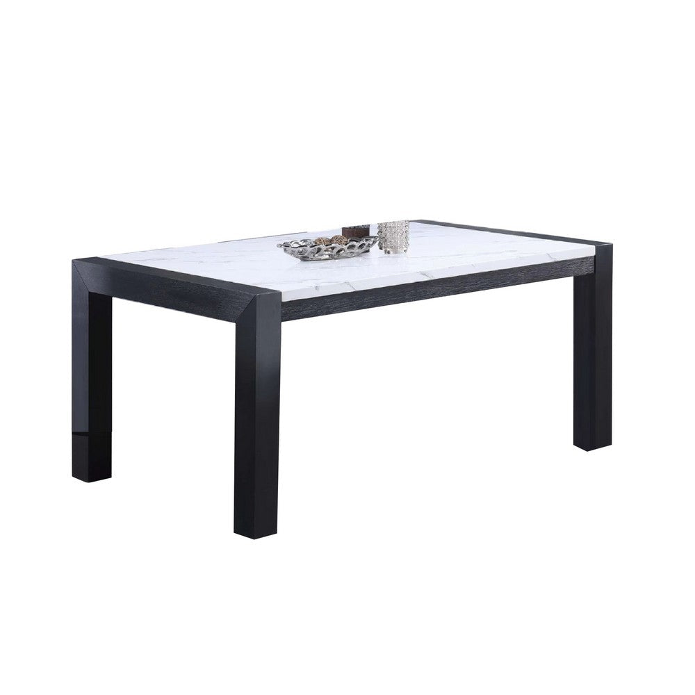 Shry Dining Table | Angular Design Faux-Marble Top | Gray Wood | 66"