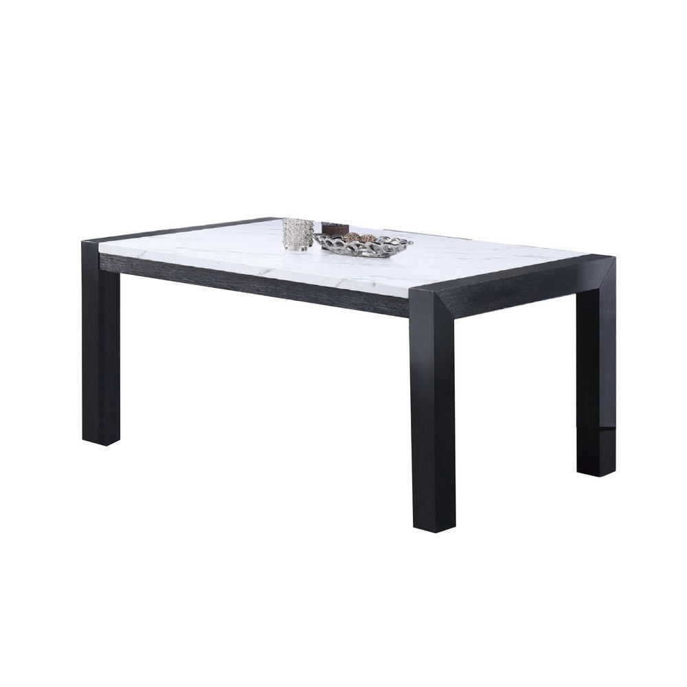 Shry Dining Table | Angular Design Faux-Marble Top | Gray Wood | 66’’ BM341108