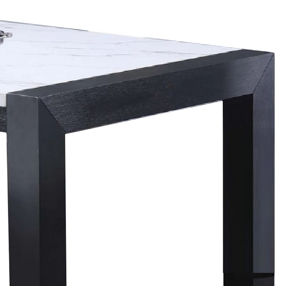 Shry Dining Table | Angular Design Faux-Marble Top | Gray Wood | 66’’ BM341108