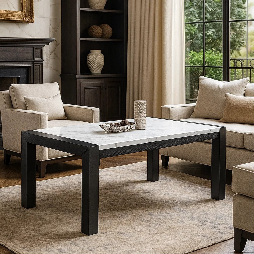 Shry Dining Table | Angular Design Faux-Marble Top | Gray Wood | 66"